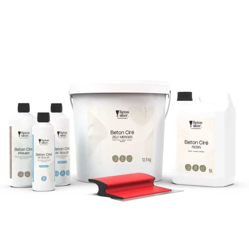 Beton cire zelf mengen pakket inclusief primer en 2K sealer coating met spackmes van Betonsfeer