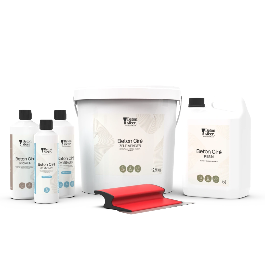 Beton cire zelf mengen pakket inclusief primer en 2K sealer coating met spackmes van Betonsfeer